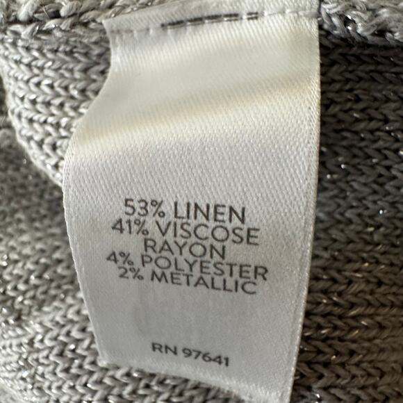 J. Jill Sparkle Flounce Metallic Tonal Stripe Linen Blend Sweater Size S NWT - Picture 7 of 7